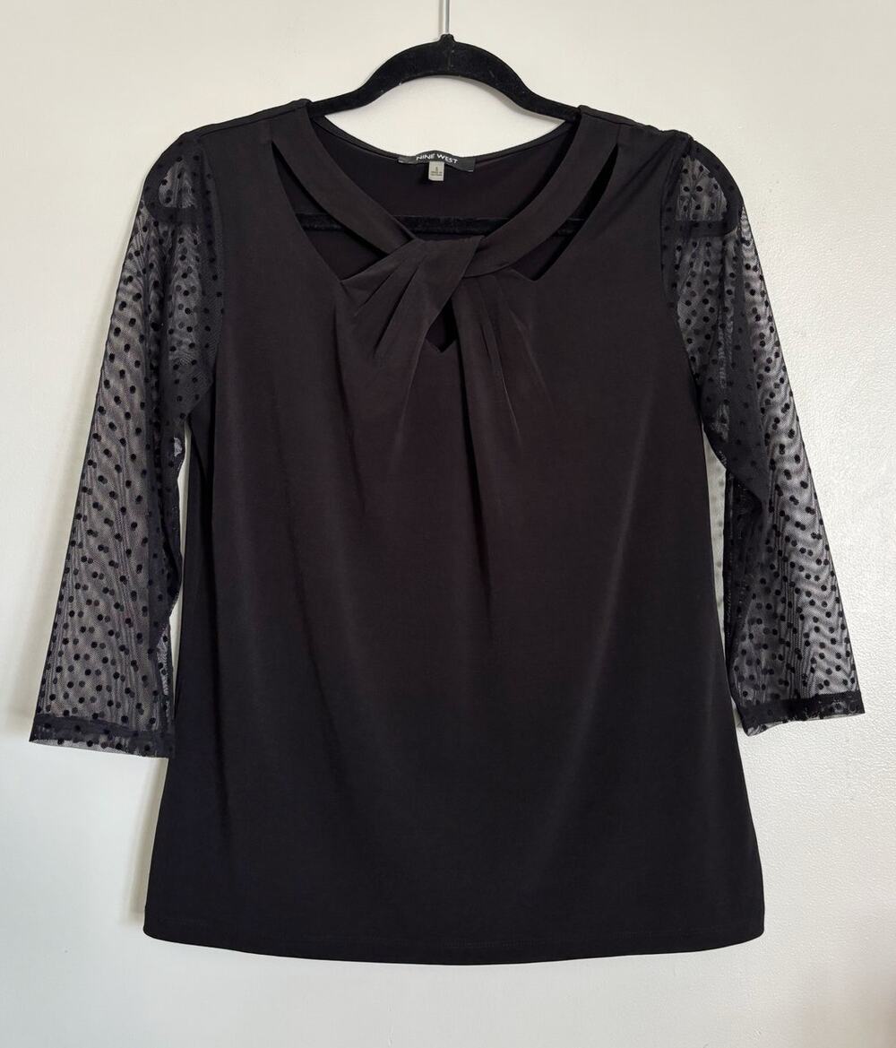 Black Nine West Polka Dot 3/4 Sleeve Blouse S